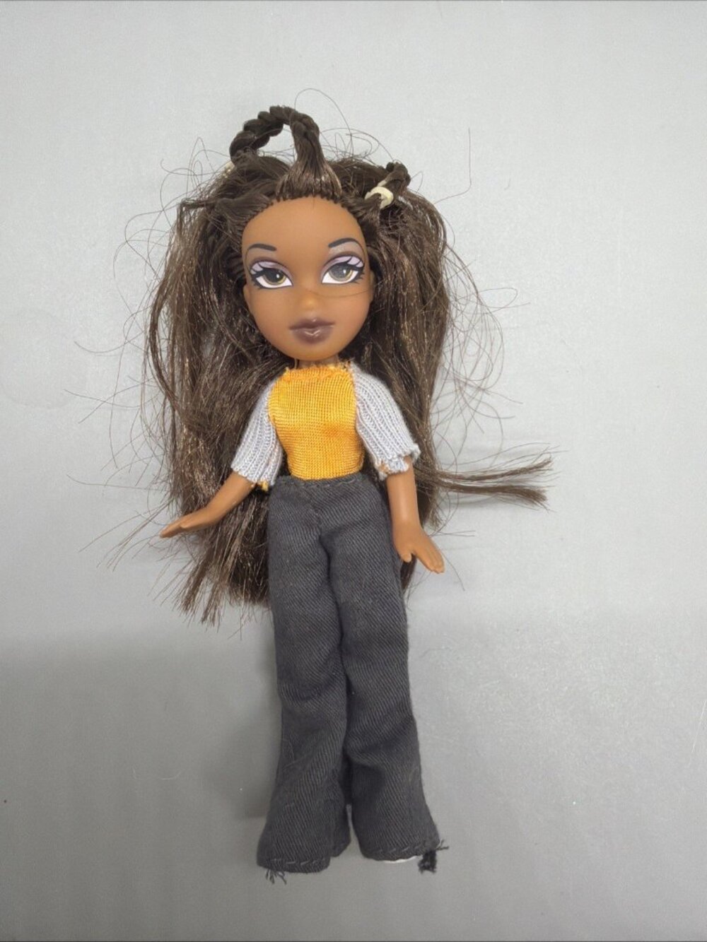 2002 Bratz Sasha Doll - Micro Doll Lavender Top Gray Pants Gold Shoes